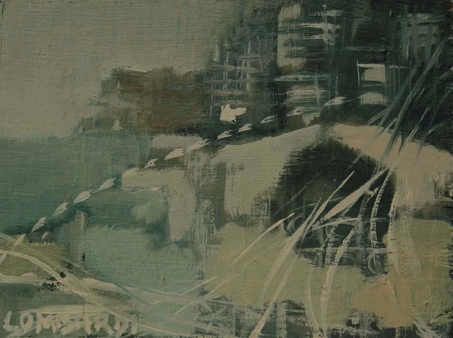 Panorama urbano, 1963 — Óleo sobre cartón, 12 x 15,9 cm