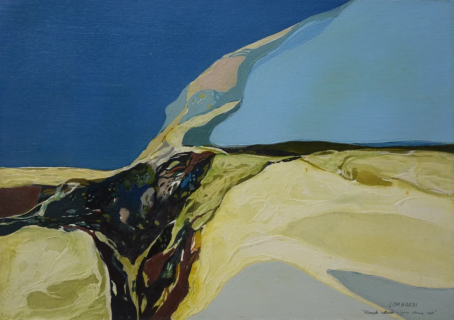 Elementi naturali e forme esterne, 1967 — Óleo sobre cartón, 30 x 40 cm