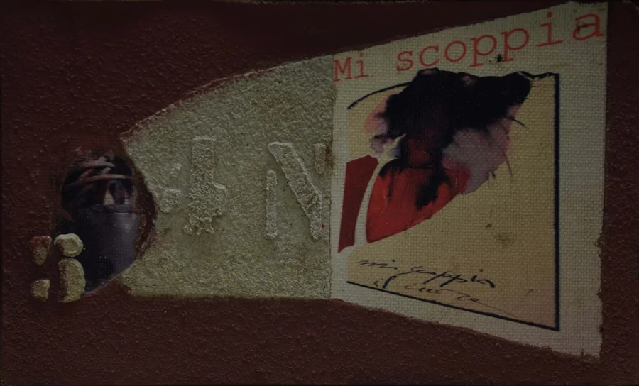 Mi scoppia il cuore (3), 1996 — Técnica mixta sobre lienzo, 12 x 18,5 cm