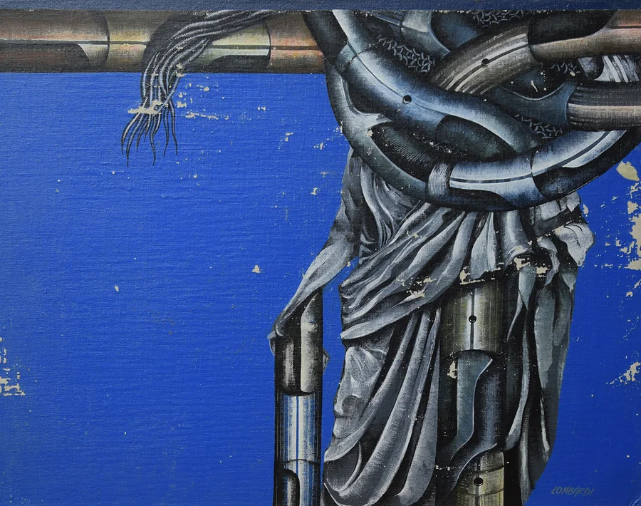 Operazione restauro 1 / anche sulla nostra storia, 1974 — Acrílico sobre lienzo, 40 x 50 cm