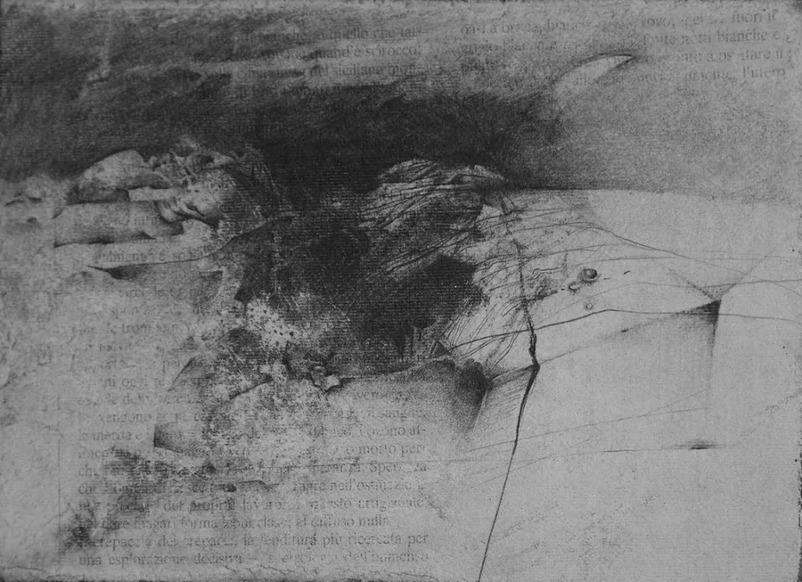 Cronache di lune a mezzo agosto, 1992 — Grafite su legno, 14 x 21 cm