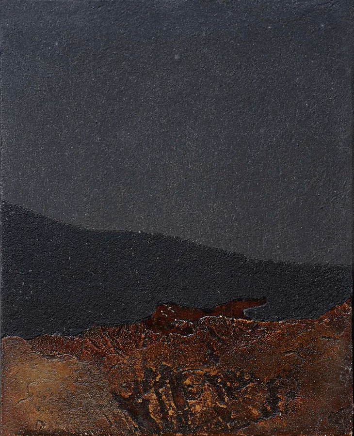 Sul cratere di un vulcano, 2007 — Technique mixte sur panneau, 59,5 x 50 cm